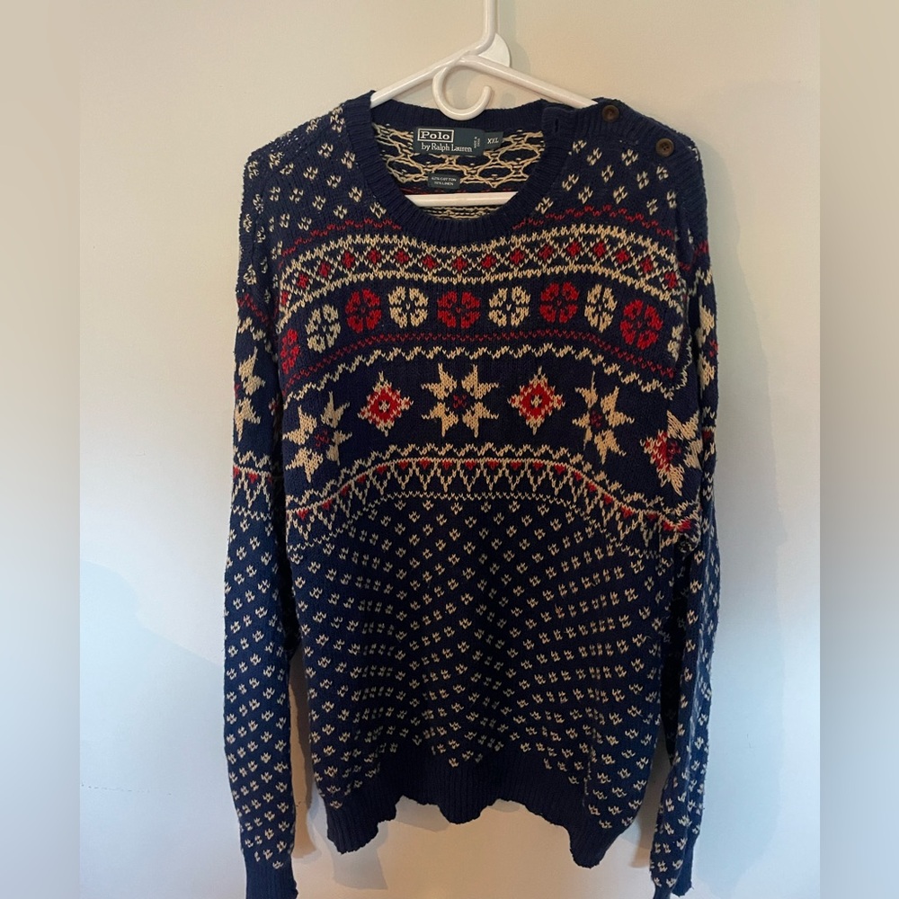 Ralph Lauren Crewneck Sweater in Blue and Red with Classic Patterns